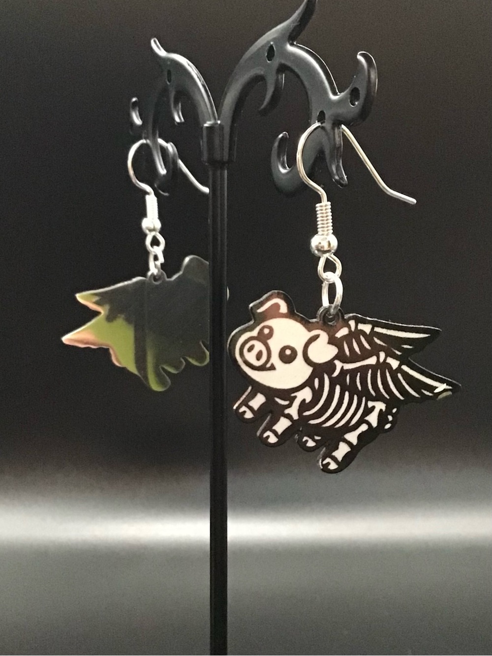 Flying Pig Skeleton Earrings - Picture 2 of 2